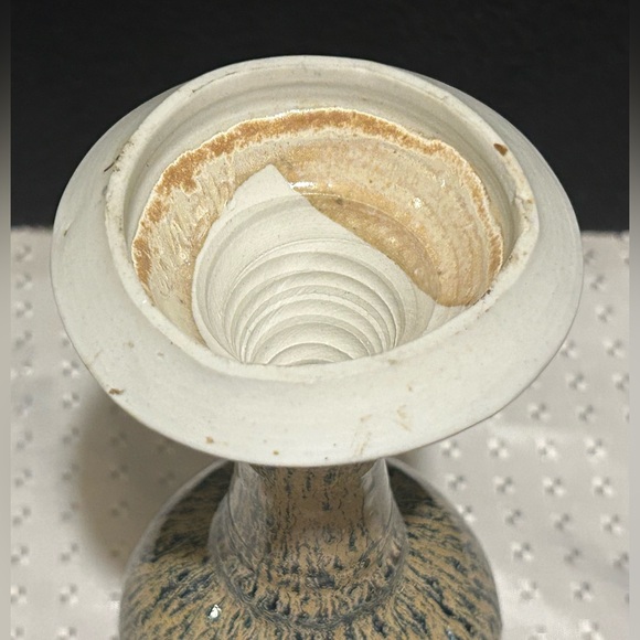 2 Hand Thrown Stoneware Studio Pottery Pedestal Chalice Cup Goblet Blue Brown - Picture 6 of 9